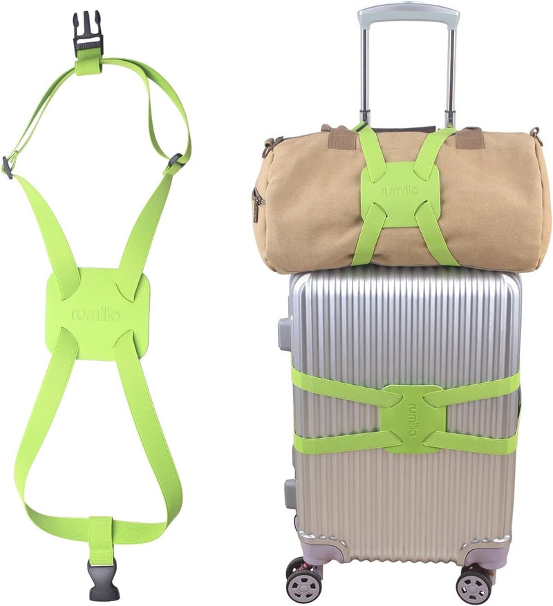 RUMILLA Adjustable Luggage Straps for Suitcases Add a Bag High Elastic Travel Bungees Connecting Carry On Bag TSA Approved (Green Luggage strap-1PCS) - Image 1